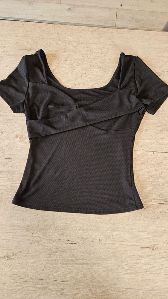 Blouse cotellée, noire à manches courtes , avec rabat, Shein, XL, nickel - photo numéro 3