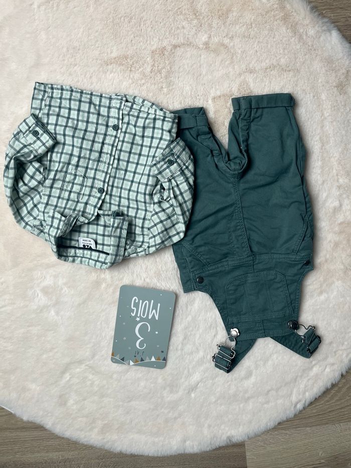 Ensemble salopette/chemise 3 mois