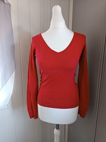 Pull col V mi saison rouge