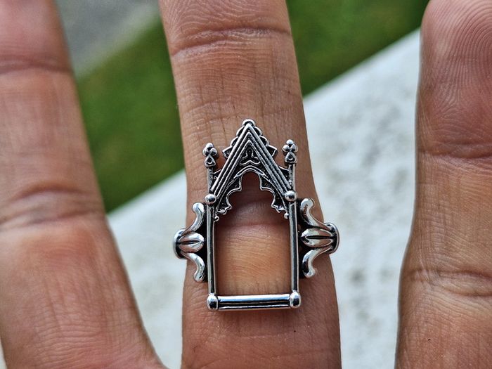 Bague Ouverte Argenté Ajustable Motif Porte Gothique - photo numéro 5