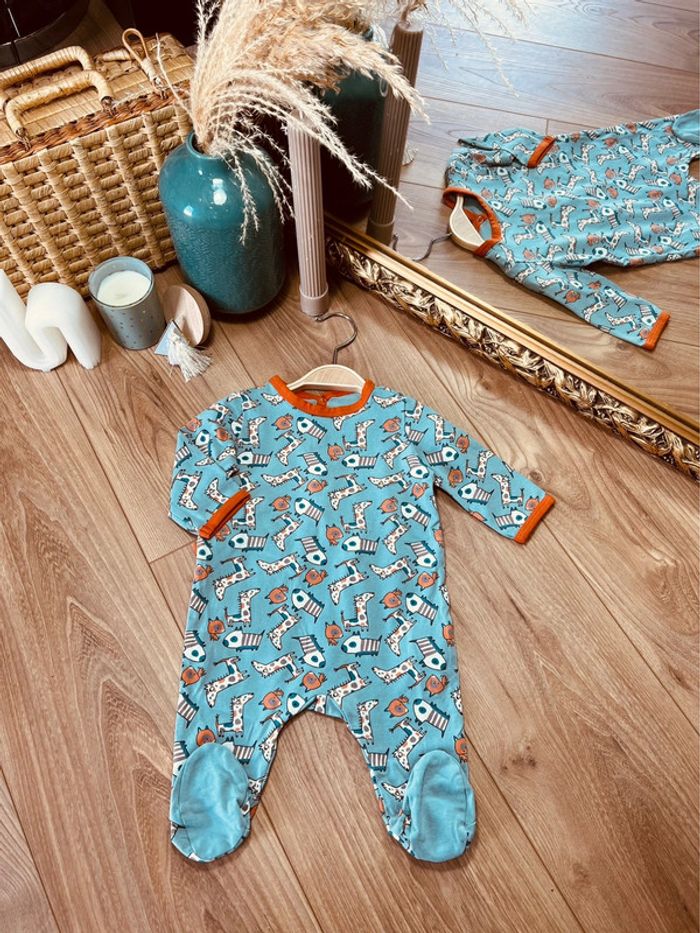 Taille 3 mois pyjama été garçon DPAM bleu turquoise et orange * animaux * 💙