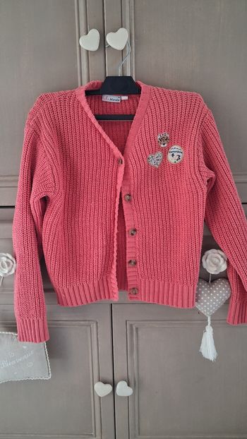 Gilet grosse maille rose lili marelle 10 ans