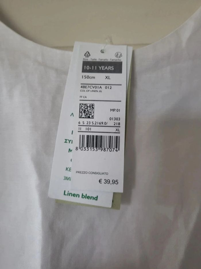 Robe neuve Benetton lin et coton blanche 10a 11a - photo numéro 8