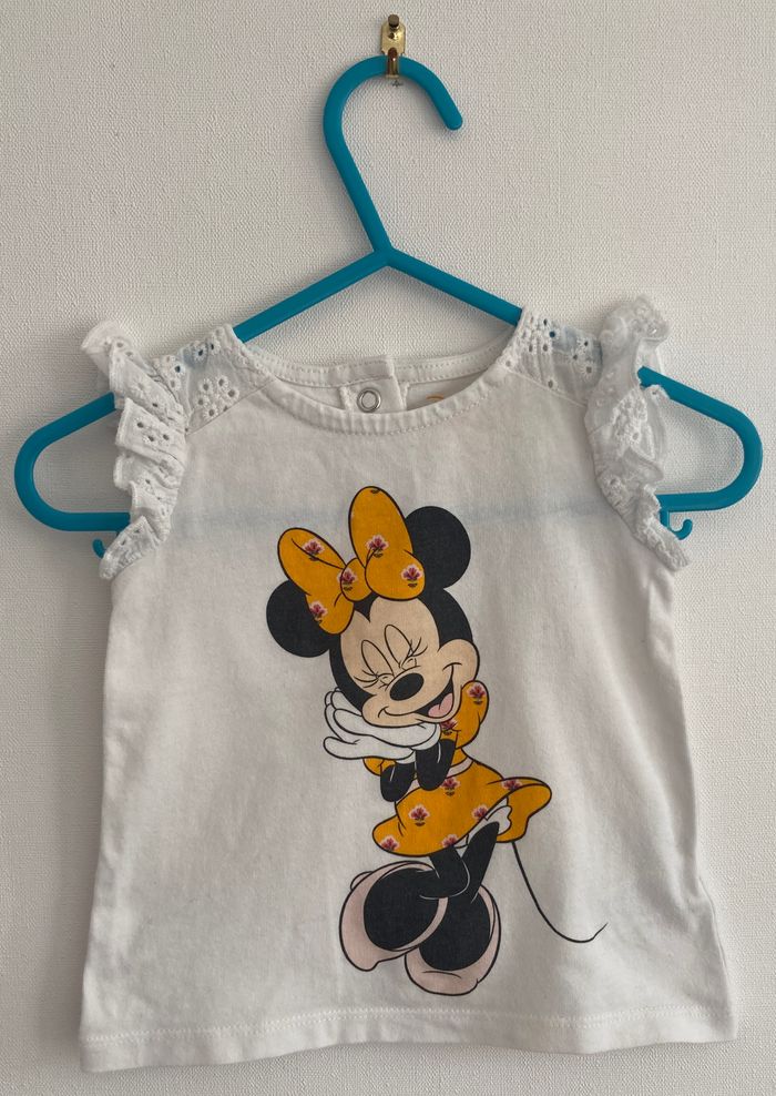 Tee-shirt Minnie manches volantée en broderie anglaise taille 9/12 mois - photo numéro 1