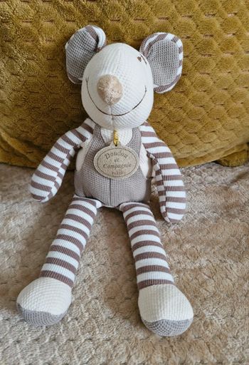 Peluche souris rayée doudou et compagnie nature beige
