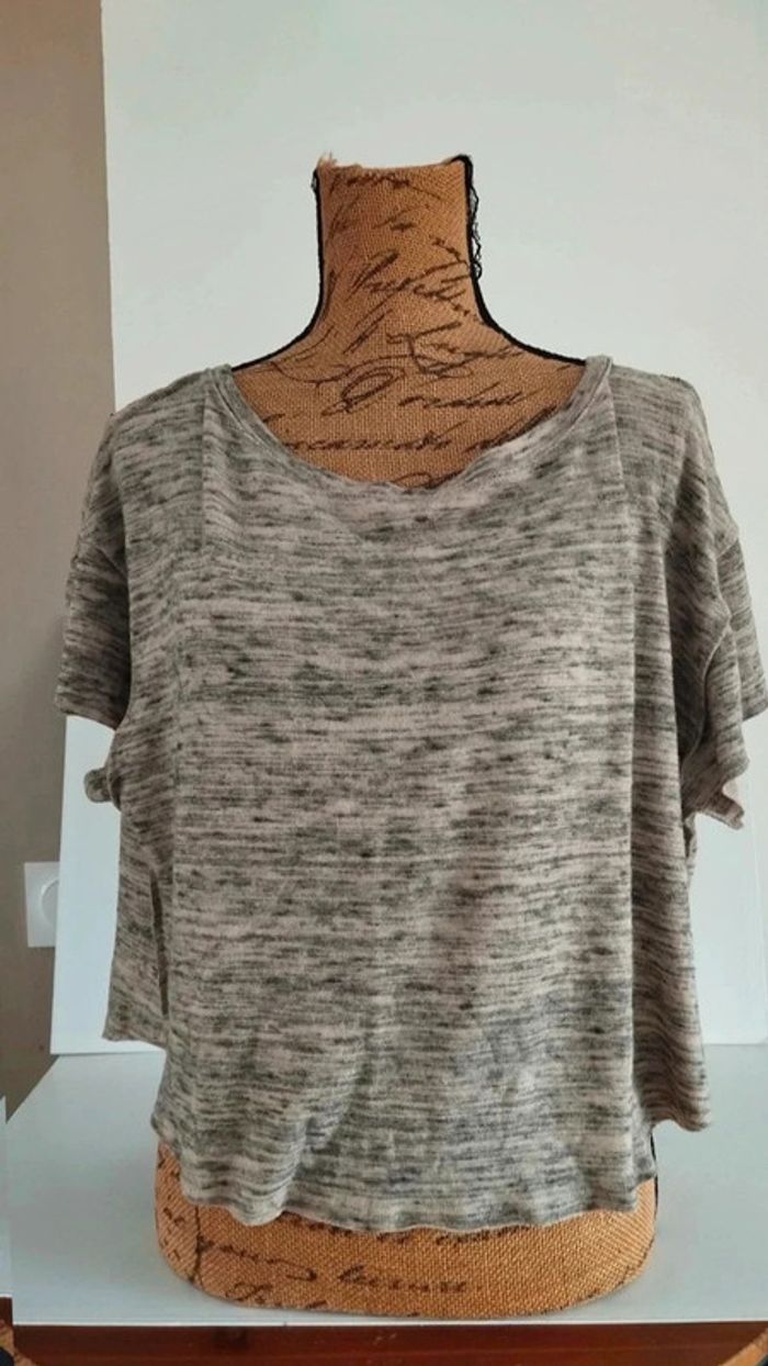 Top haut Tee shirt beige chiné taille l - photo numéro 2
