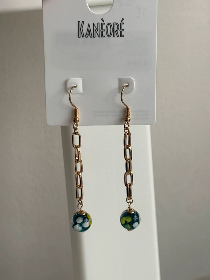 Boucles d’oreilles Kanèoré vert et doré