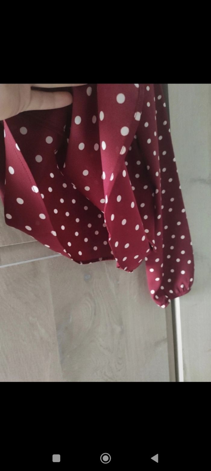 Blouse imprimée bordeau imprimée pois - photo numéro 4