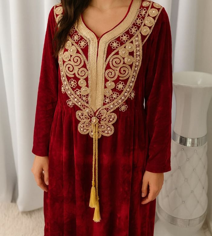 Robe maison en velours avec deux poches - photo numéro 2