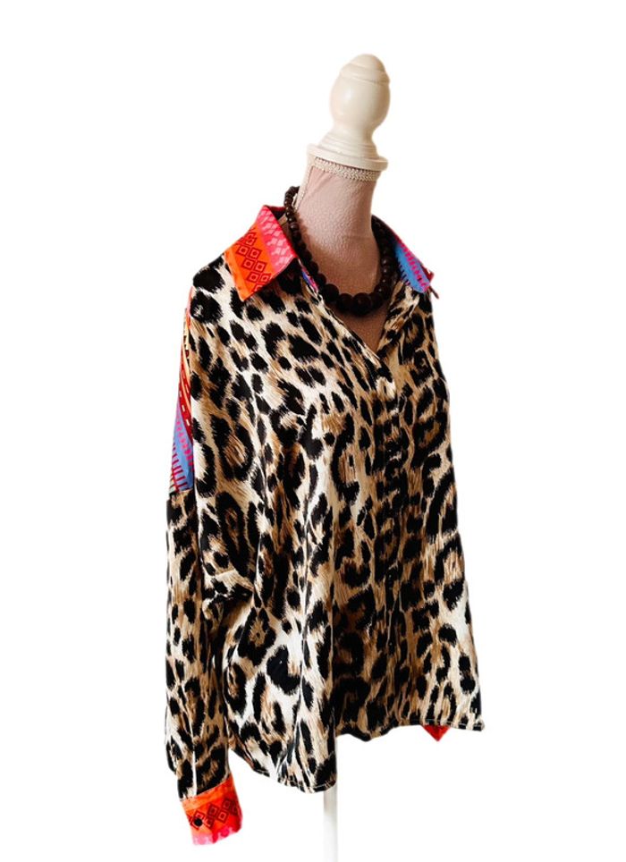 🧡🐆Chemise léopard oversize funky chic ethnic wild tribal multicolored animal shirt🐆🧡 - photo numéro 7