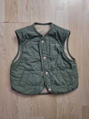 Gilet sans manches Réversible : Kaki matelassé / Polaire beige (24 mois)