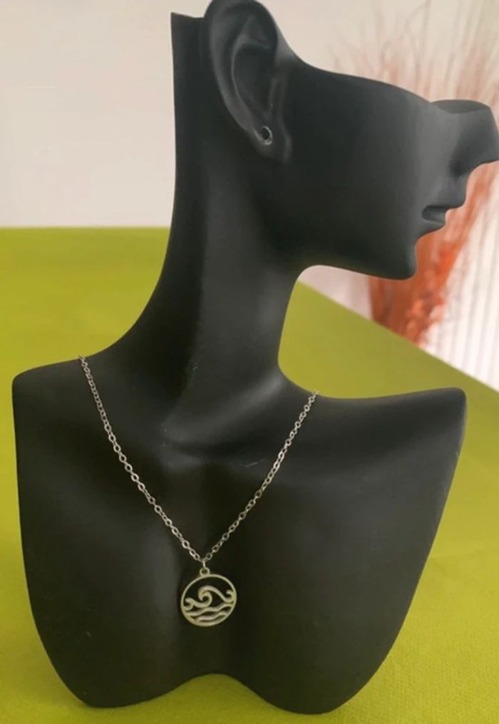 Collier mixte surf vague mer océan en acier inoxydable argenté - photo numéro 3