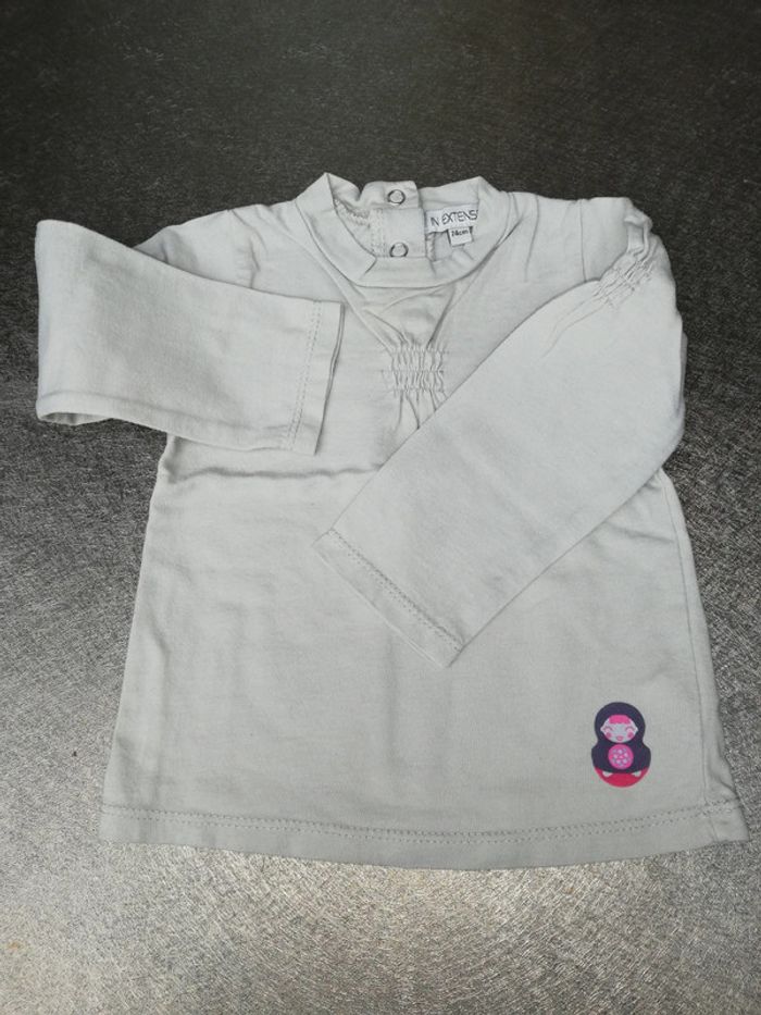 Tee-shirt manches longues gris 9 mois fille in extenso