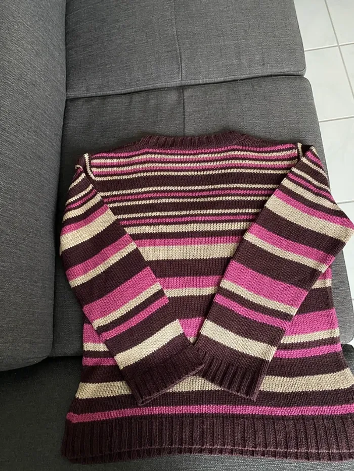 Pull Femme Burton Neuf – Rayé Prune / Rose / Beige – Taille 5 (FR 44/46) - photo numéro 2