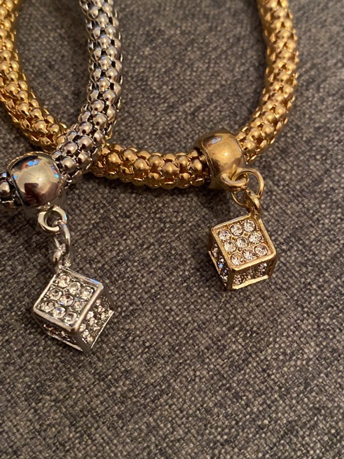 Lot 3 bracelets cubes strass poignet fort - photo numéro 2