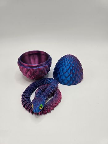 🐉Œuf style dragon en 3D  avec son serpent articulé assorti🐍.