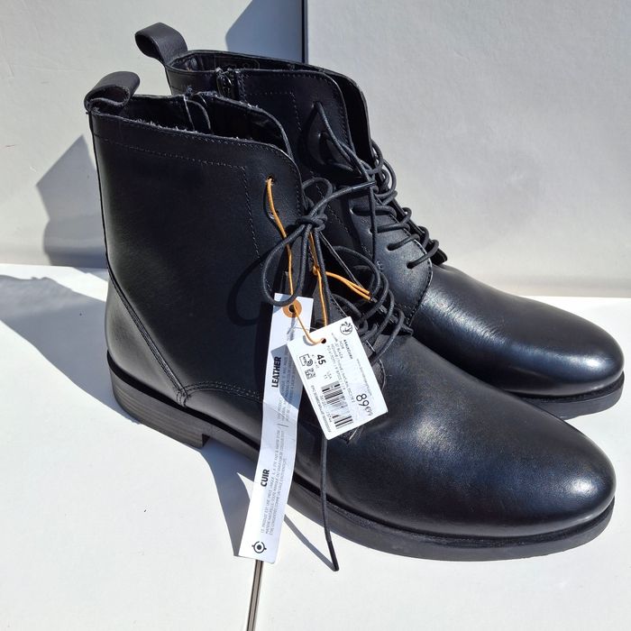 Bottines à Lacets En Cuir  Noir Homme Neuve Bonobo
