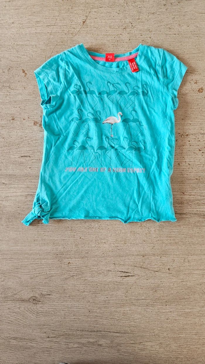 T shirt turquoise à manches courtes, flamand rose, Esprit, 4/5 ans - photo numéro 2