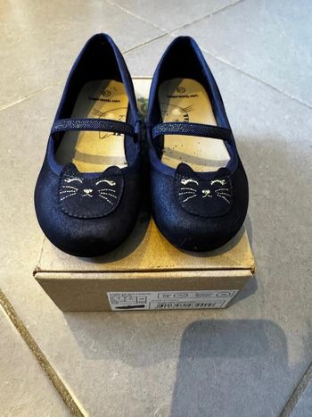 Ballerines en cuir avec élastique de serrage - Vertbaudet - Tête de chat - Bleu marine - 28