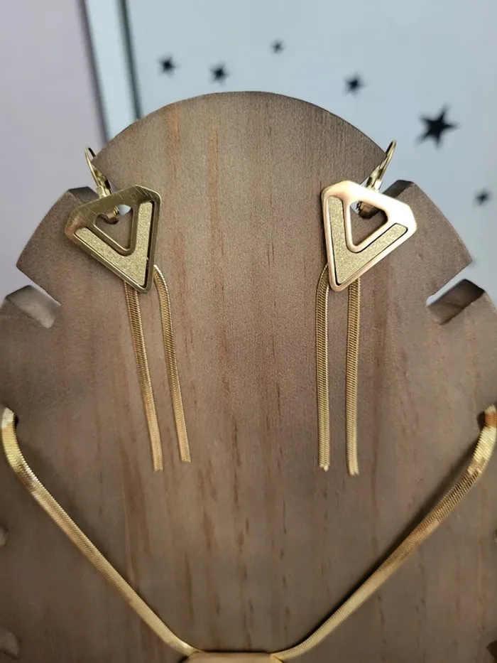 Parure collier et boucle d'oreilles assortis acier inoxydable doré - photo numéro 3