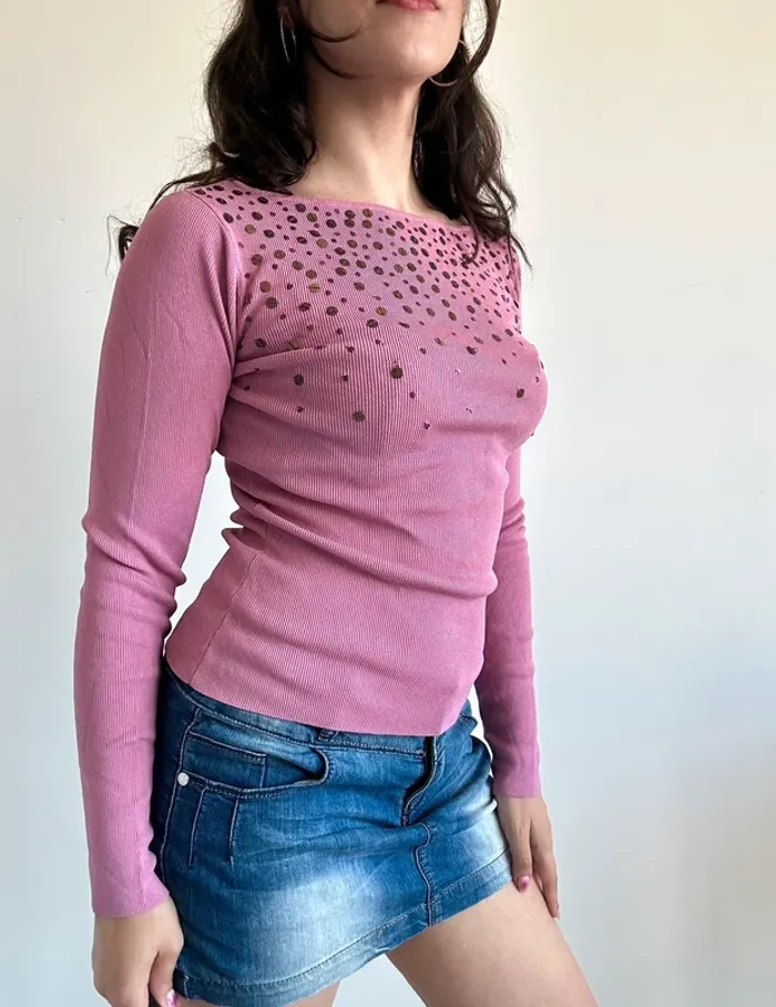 Haut vintage années 2000 y2k rose à sequins taille S - photo numéro 10