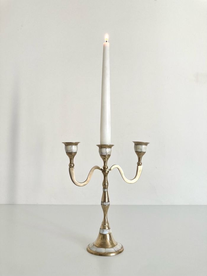 Chandelier 3 branches - Bougeoir en laiton et nacre / Vintage - photo numéro 2