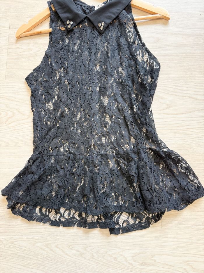 Top peplum noir en dentelle boutique indépendante taille 40 L - photo numéro 3