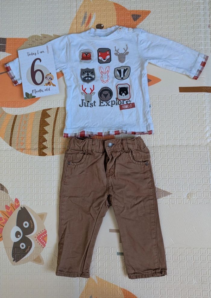Tenue Obaibi 6 mois t-shirt manches longues et pantalon