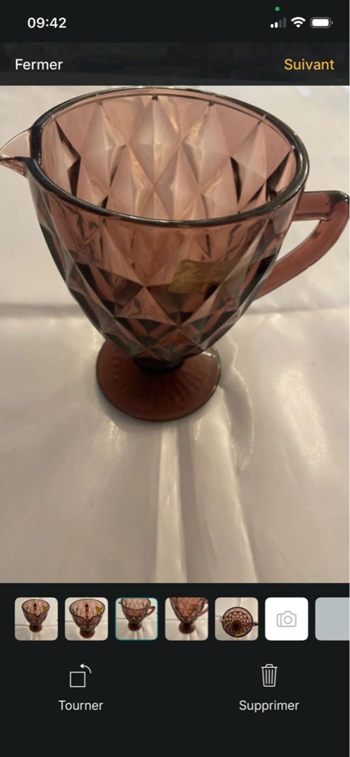 Grand pichet en verre, rose, vintage, - photo numéro 3