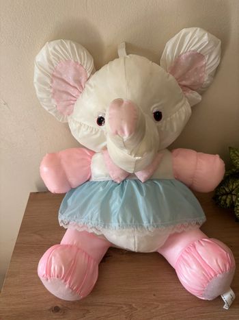 Vintage ancienne peluche éléphant puffalump rose robe bleu bikin