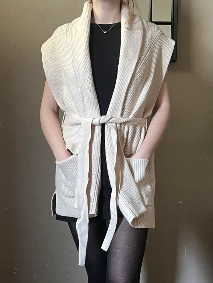 Veste sans manches avec ceinture et poches - crème - photo numéro 4