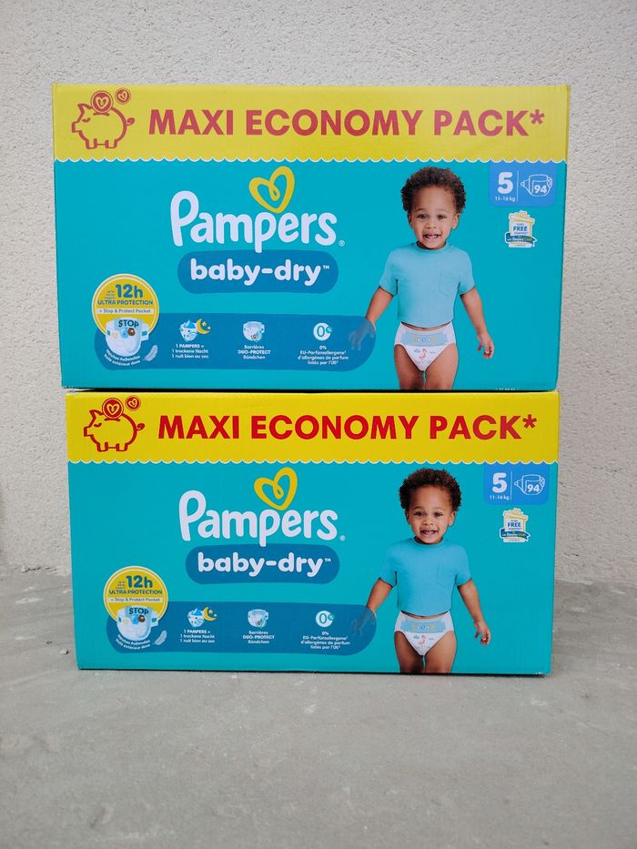 Lot 2 Maxi Packs Pampers Baby-Dry T5 (11-16kg) 188 couches neuves – Ultra absorbantes & confort