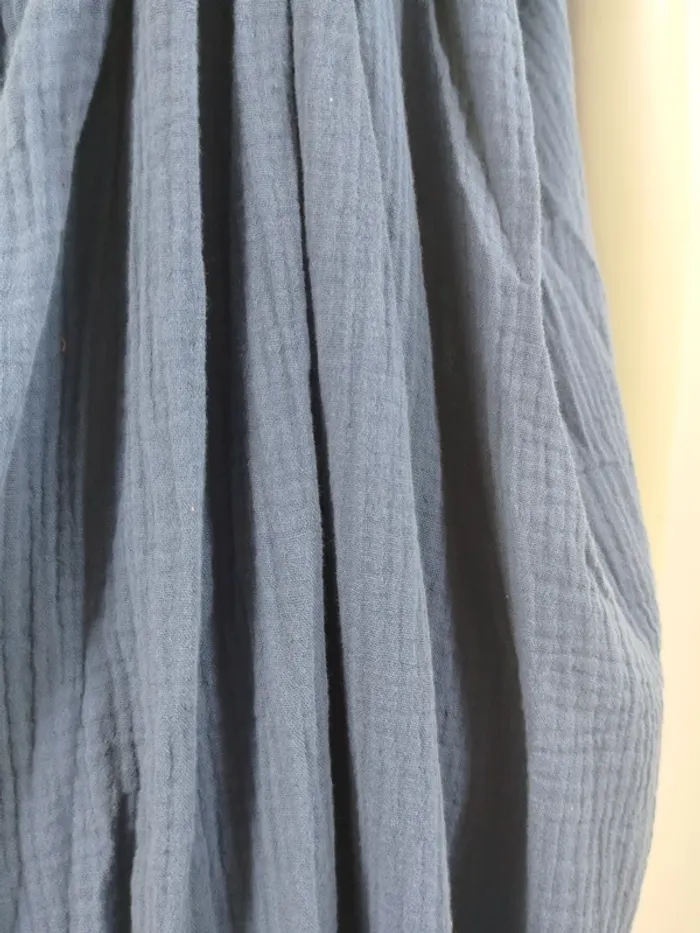 Robe longue Quintessence bleue gaze de coton made in France taille unique bretelles nouées A1615 - photo numéro 10