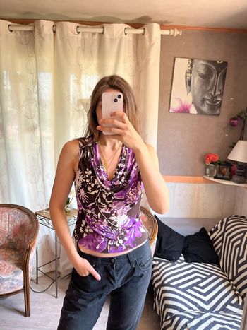 Top débardeur halter neck leopard vintage bohème champêtre y2k