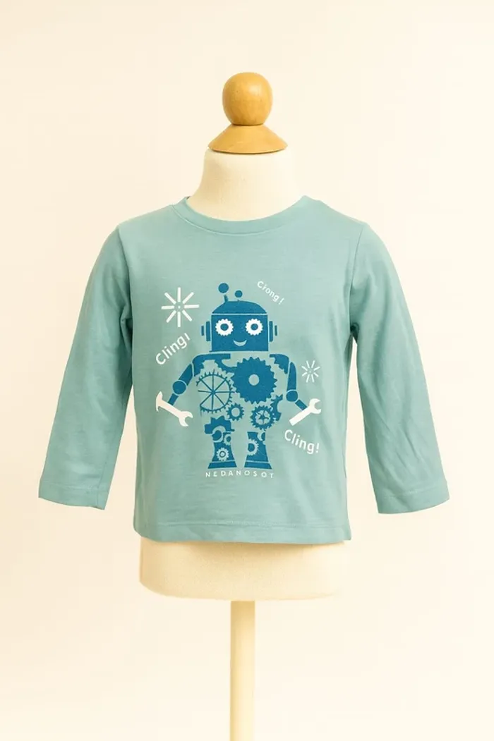 Tee shirt manche longue vert eau motif robot Tissaïa Taille 2 ans - photo numéro 2