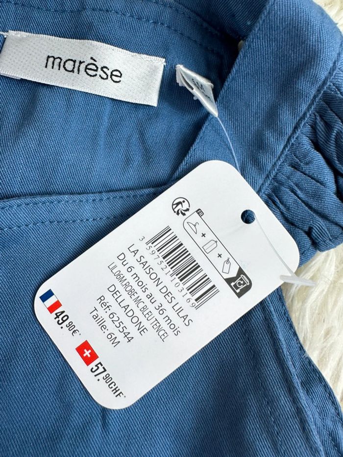 Robe bleue avec ceinture fleurie taille 6 mois Marese - photo numéro 3