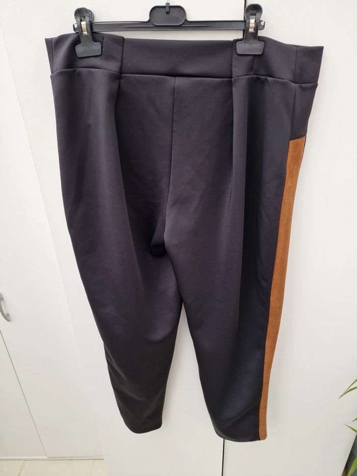 Pantalon Legging Bi Matières Noir Avec Bandes Marron - photo numéro 3