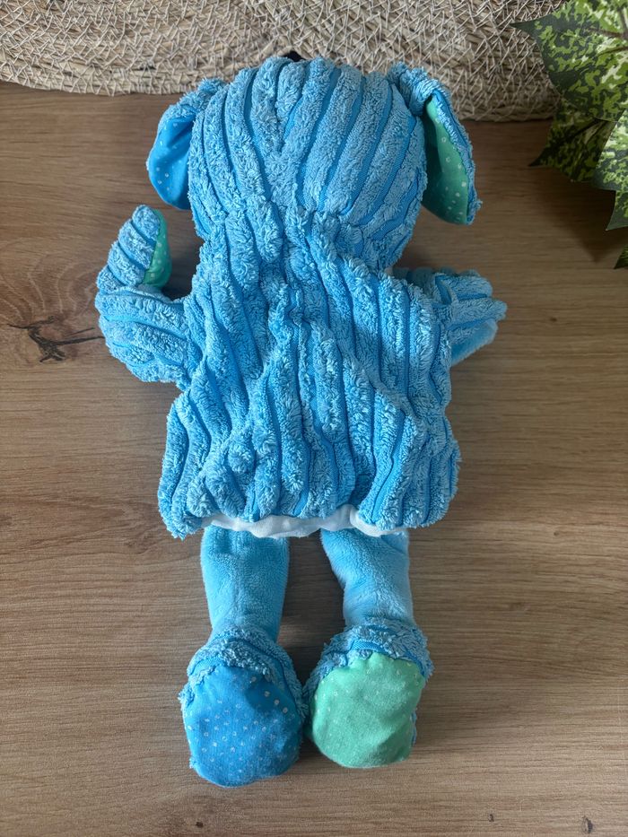 Doudou marionnette chien bleu velours vert baby nat - photo numéro 3