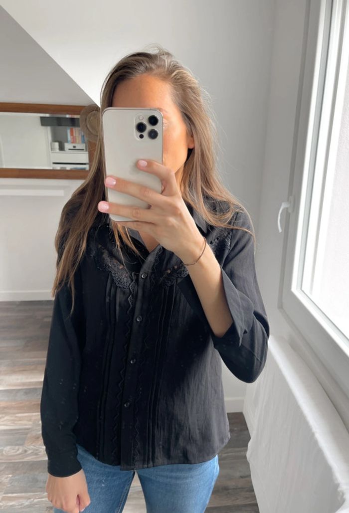 🌟 Chemise blouse manches longues noir avec broderie - photo numéro 5