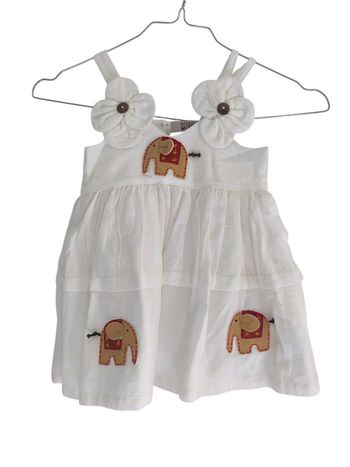 Robe d'été fillette en lin blanc avec motif T 12-18 mois /S neuve