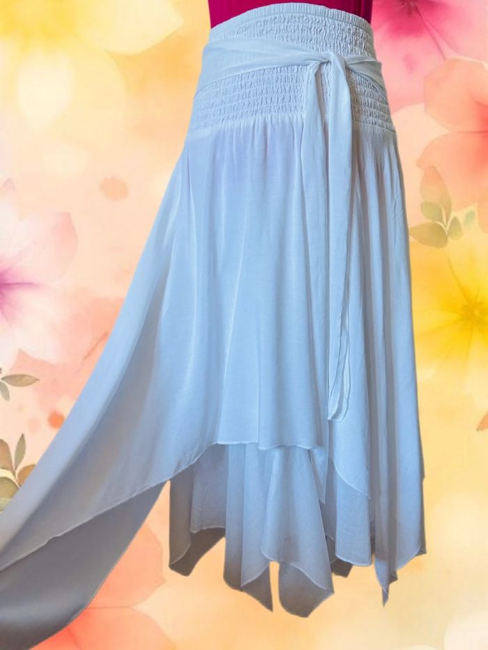 🌸🌿Jolie jupe blanche vintage bohème fairycore Y2K asymmetrical white flowy skirt🌿🌸 - photo numéro 7