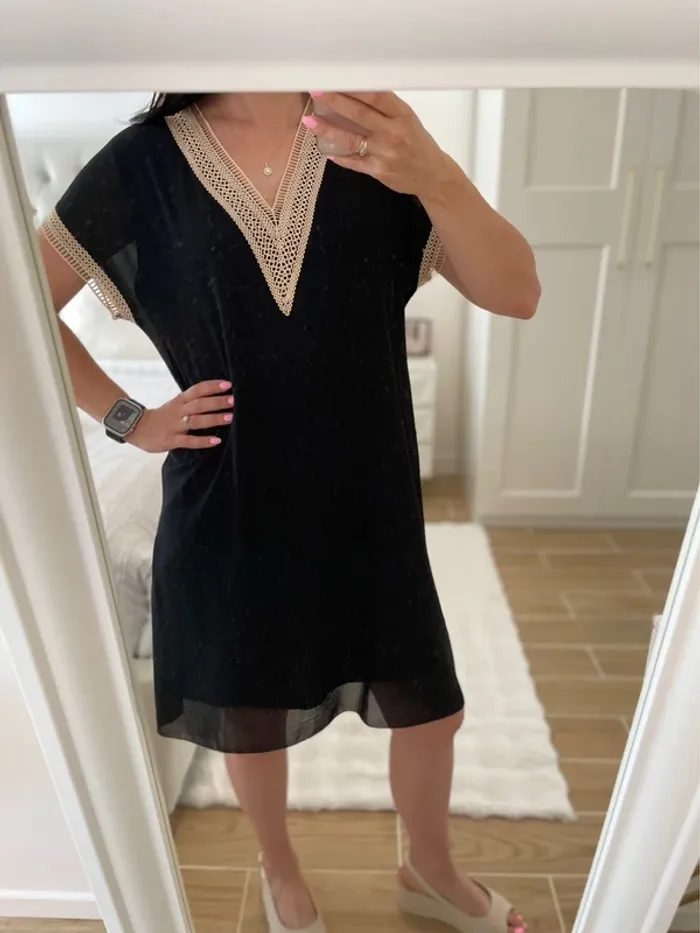 Robe/tunique noir et beige/ dorée 36 neuf