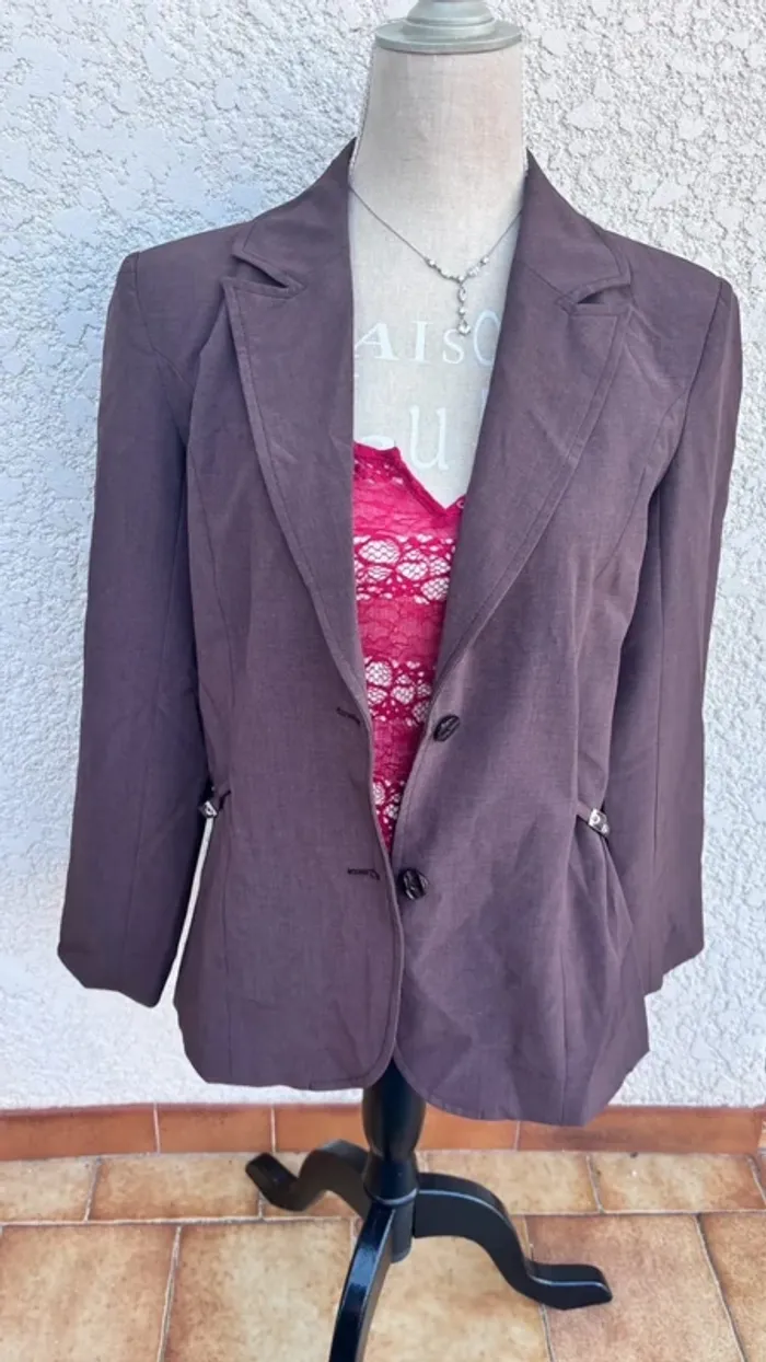 💕 veste blazer tailleur marron cintrée #bleubonheur taille 40 L - photo numéro 5