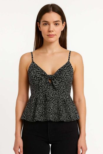 Top avec fines brides et nœud – Noir à fleurs blanches –Taille M/38 – Shein