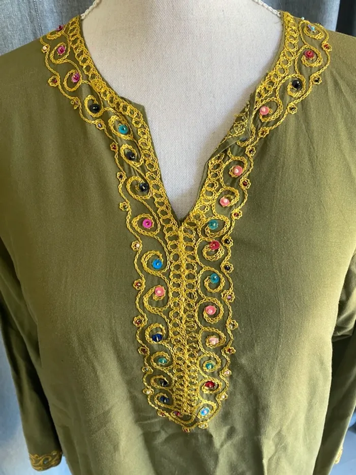 Tunique courte djellaba kaki - photo numéro 2