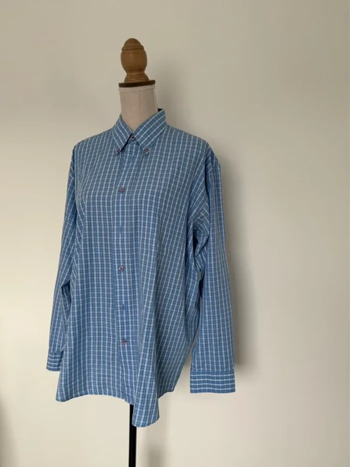 Chemise camisa bleu blanc blouse fluide Camicia Overhemd folder Blusa Camicetta homme hombre - photo numéro 3