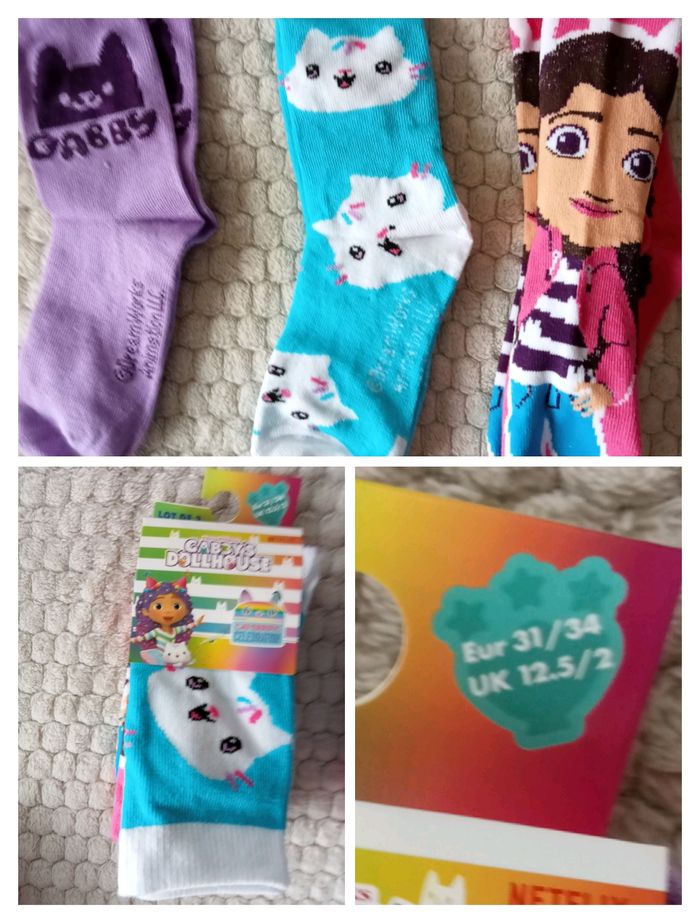 3 paires de chaussettes gabby chat 31/34