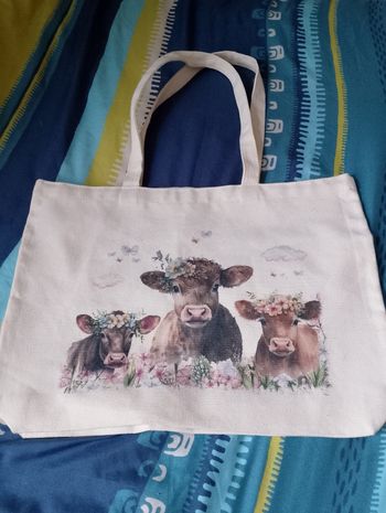 Sac de course motifs vaches fleuries neuve