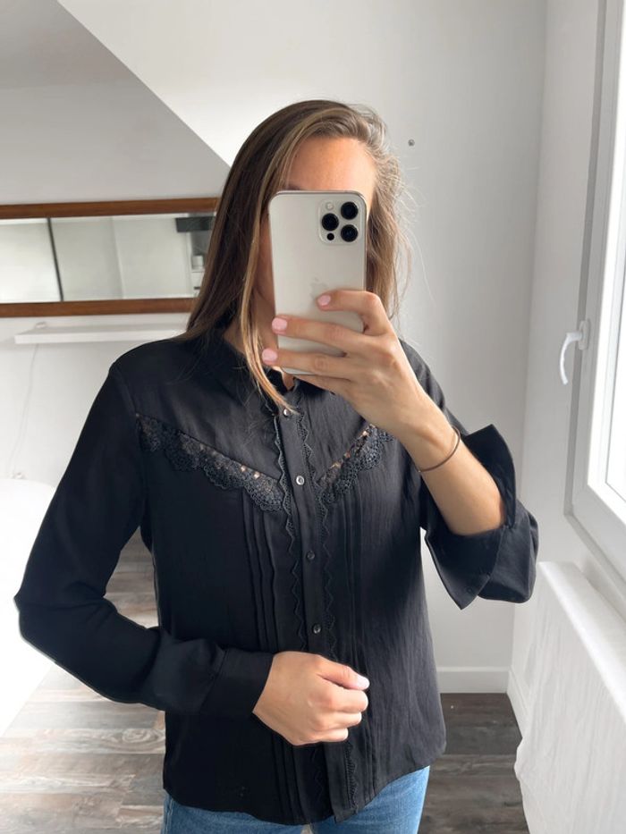 🌟 Chemise blouse manches longues noir avec broderie - photo numéro 7