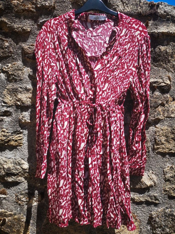 Robe courte manches longues Calie bordeaux et crème